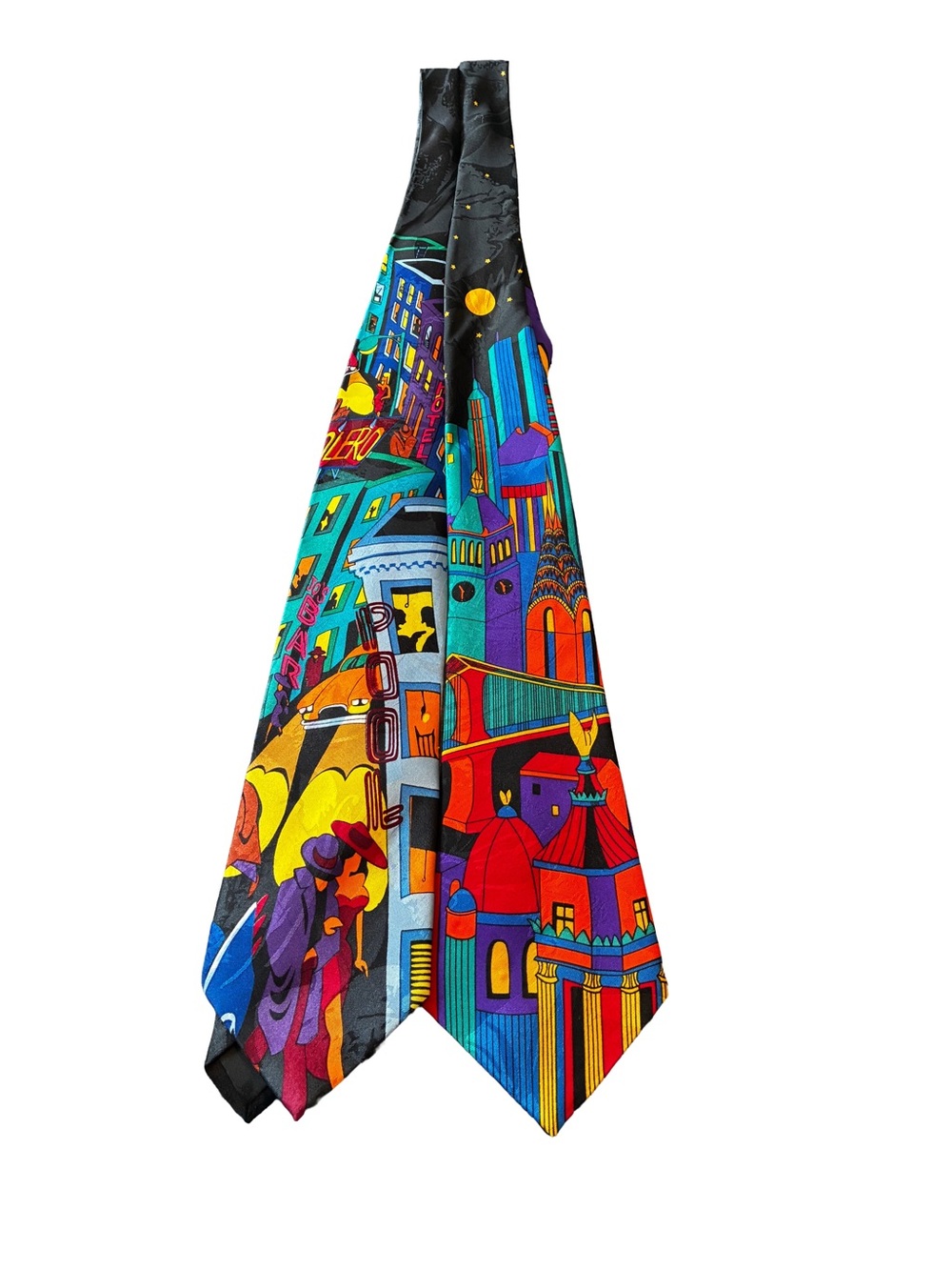 Vintage 80s/90s Neon Cityscape Novelty Tie Set – Retro Nightclub Bar Scene Duo